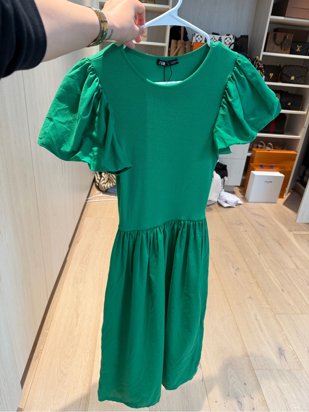 Zara Emerald Green Ribbed Top with Scoop Neck